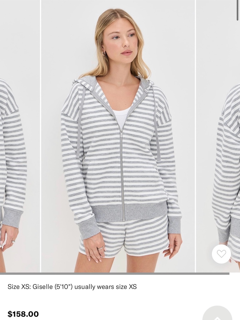 Splendid Striped Grey & White Zip-Up Hoodie and shorts